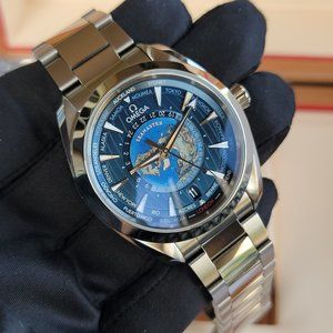MINT 2021 OMEGA AQUA TERRA WORLDTIMER BLUE DIAL STAINLESS 43MM BOX/PAPERS
